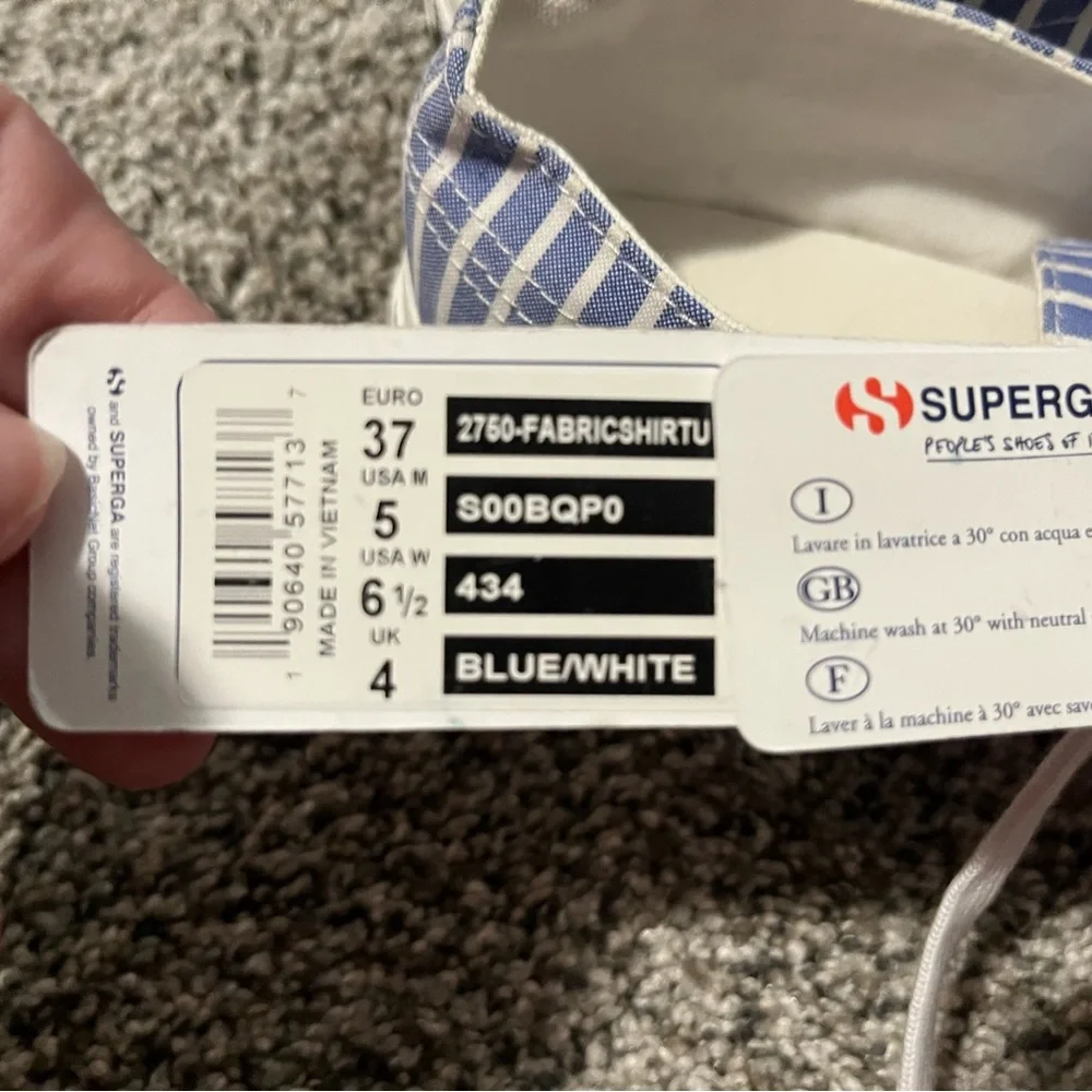 Superga Striped Canvas Sneakers in Blue and White - Picture 4 of 9